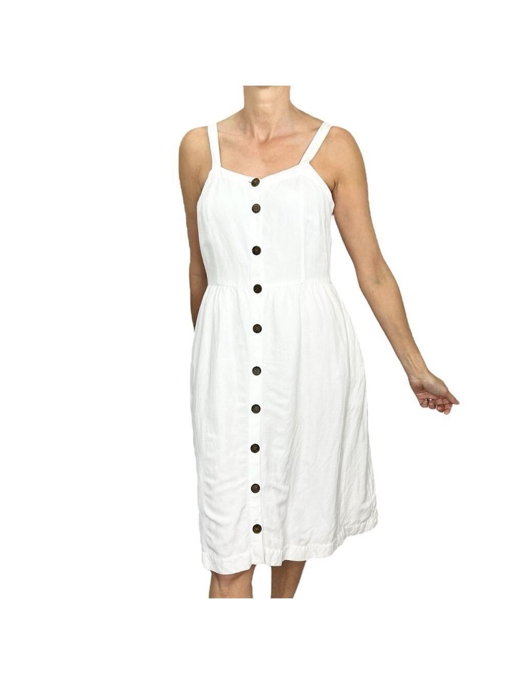 LOFT outlet white linen blend boho cottagecore button front midi sun dress 4